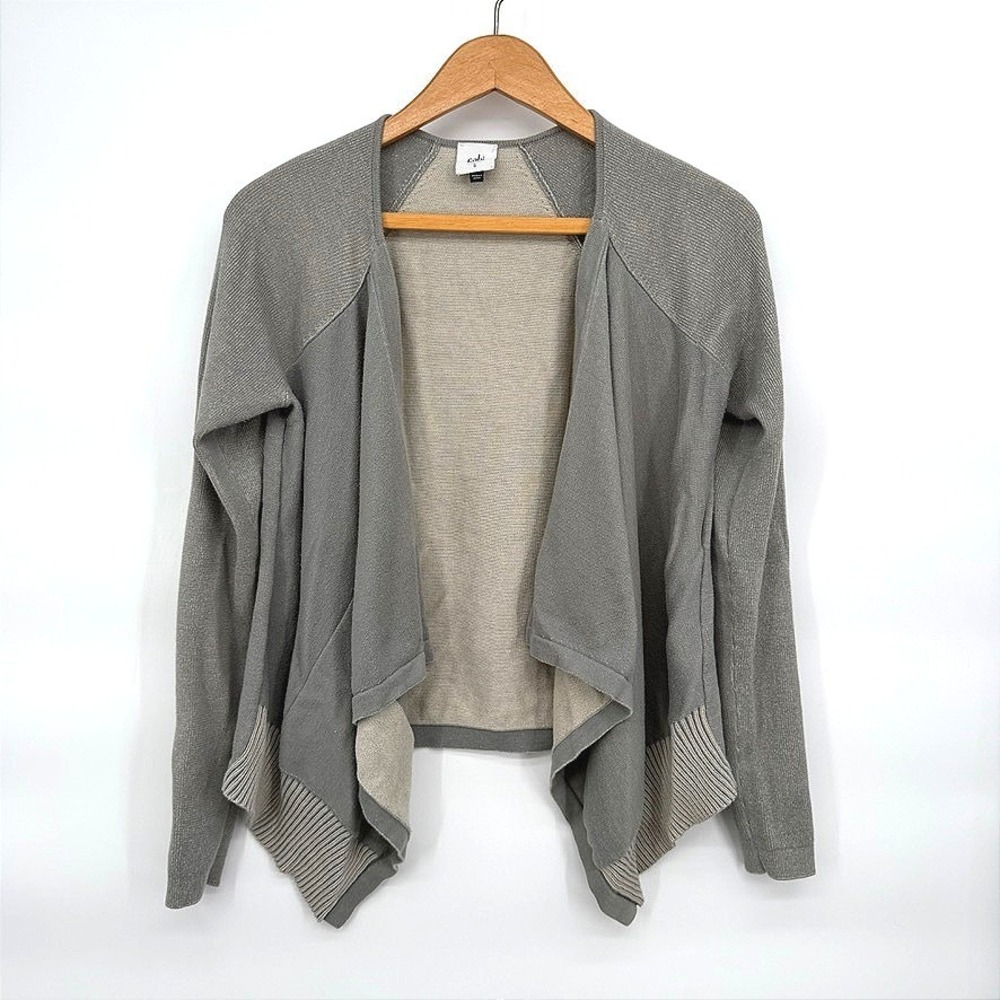 Cabi Cardigan Sweater Gray Drape Front Pockets‎ Edgy Boho Casual Knit Small